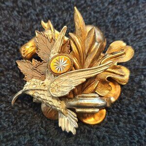 Unique Antique Hummingbird, Horse and Maple Leaves Pin/Brooch